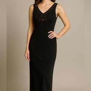 Talbots Long Black Sleeveless Dress Embellished V-Neck NWT Women’s Small